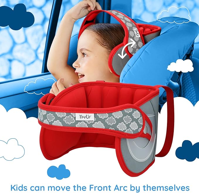 NAPUP Adjustable Carseat Head Support for Sleeping Kids & Toddlers - Safe, Comfortable & Breathable (Red)
