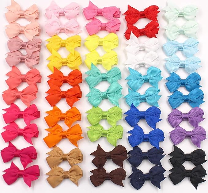CÉLLOT Baby Hair Clips 50Pcs Tiny 2" Baby Hair Bows Fully Covered Barrettes Clips for Baby Girls Infants and Toddlers,25 Colors in Pairs