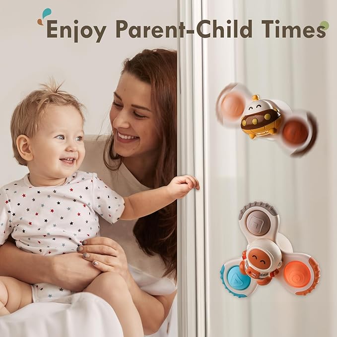 ALASOU 3PCS Pop Suction Cup Spinner Toys for 1 Year Old Boy Girl|Novelty Spinning Tops Toddler Toys Age 1-2|Sensory Baby Bath Toy for Toddlers 1-3|12 18 Months Boy Birthday Gift for Infant