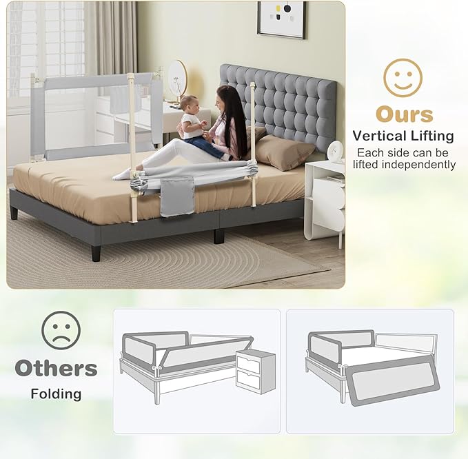 HONEY JOY Bed Rail for Toddlers, 47-Inch Extra Long, Portable Safety Bed Guard Rail w/Side Pocket, Toddler Bed Rails for Crib, King Queen Full Twin Size Bed Mattress (Gray)