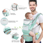 Baby Carrier with Hip Seat, Ergonomic M Position 6in1 Baby Carrier Newborn to Toddler,Head Support and Breathable Mesh Newborn Carrier,Adjustable Baby Holder Carrier for Dad&Mom-Green