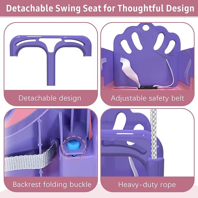 Foldable Toddler Swing Set, Indoor & Outdoor Baby Swing Set for Backyard, Safe and Durable Design, Grow with Your Child (Pink)