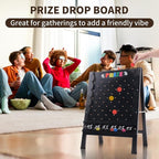Prize Drop Game Board, 21"x30" Double-Sided Foldable Design with Wooden A-Frame Chalkboard Sign for Family, Carnival, Trade Show & Party - Includes 10 Coin Drop Discs and Chalk Set, Portable Design
