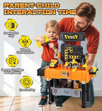 Lehoo Castle Kids Tool Bench with Electric Drill and Construction Vehicles, 2-in-1 Workbench and Toolbox for Toddlers, STEM Learning Toys for Age 3-5, Birthday Gift for Boys & Girls