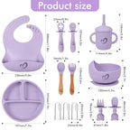 Silicone Baby Feeding Set Essentials,13 Pcs,Baby Led Weaning Supplies, Baby Spoons Suction Bowl Divided Plate Bib Cup Finger Brush,First Stage Solid Food Eating Utensils - 6 Months + (Baby Blue)