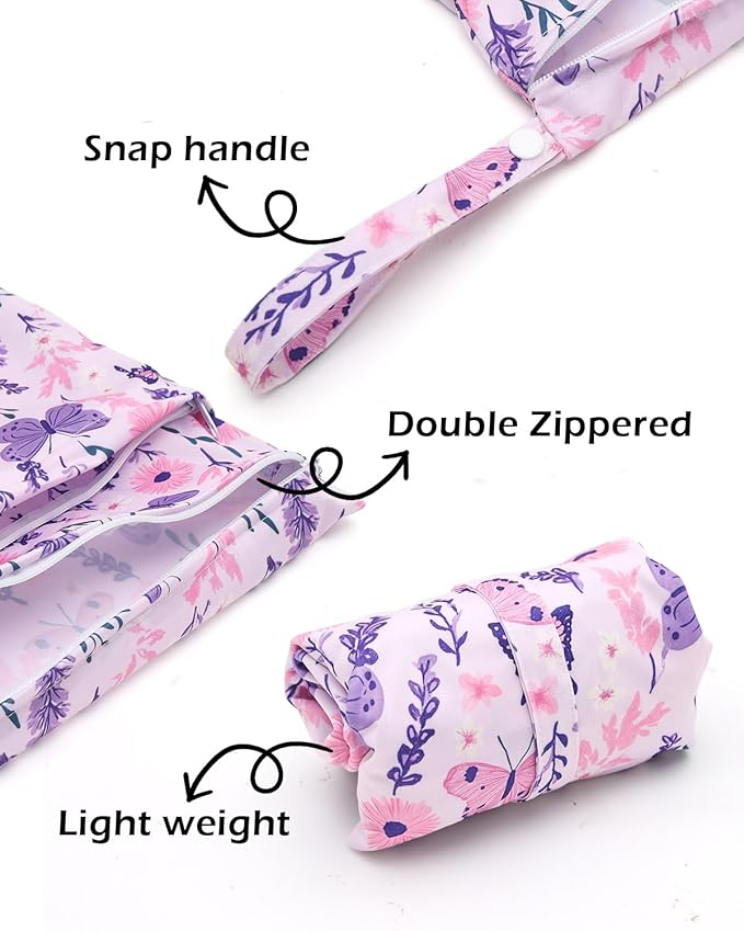 ALVABABY 3 Cloth Diaper Wet Dry Bags Waterproof Reusable with Two Zippered Pockets Travel Beach Pool Daycare Soiled Baby Items Yoga Gym Bag for Swimsuits or Wet Clothes Small medium Large 3L-SML08