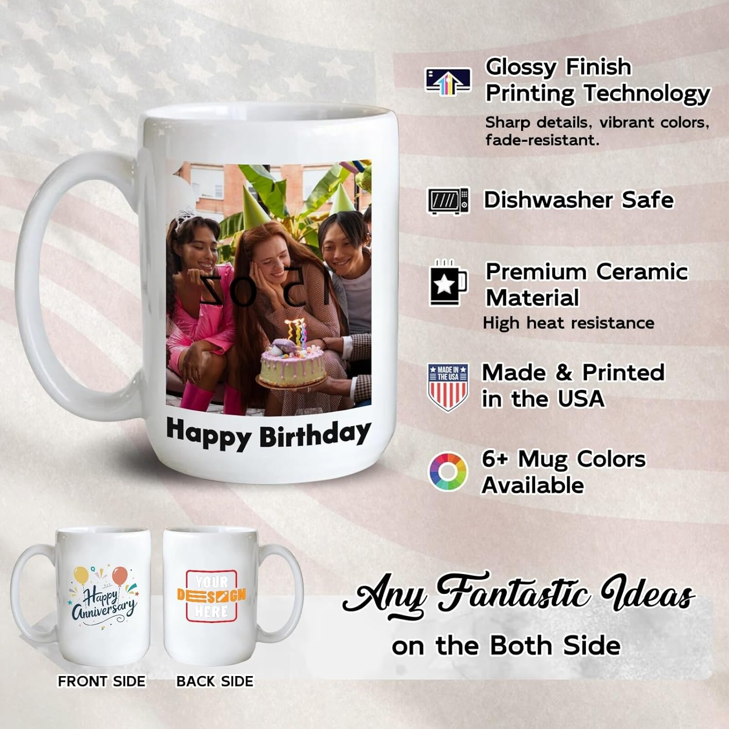 Ship Next Day Custom Mug Design Your Own Photo Text Personalized Picture Gifts for Women Men Customized Gift Idea Personalized Coffee Mugs 11oz White Handle