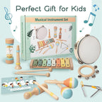 Baby Musical Instruments - Wooden Montessori Toys for Toddlers 1-3,Modern Boho Xylophone Includes Songbook with 13 Kids' Songs,Neutral Colors Wooden Percussion Instruments Set