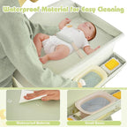 INFANS Baby Changing Table with Wheels, Portable Folding Diaper Station Nursery Organizer with Storage Basket, Hanging Rack, Adjustable Height, Safety Belt for Newborn Infant (Green)