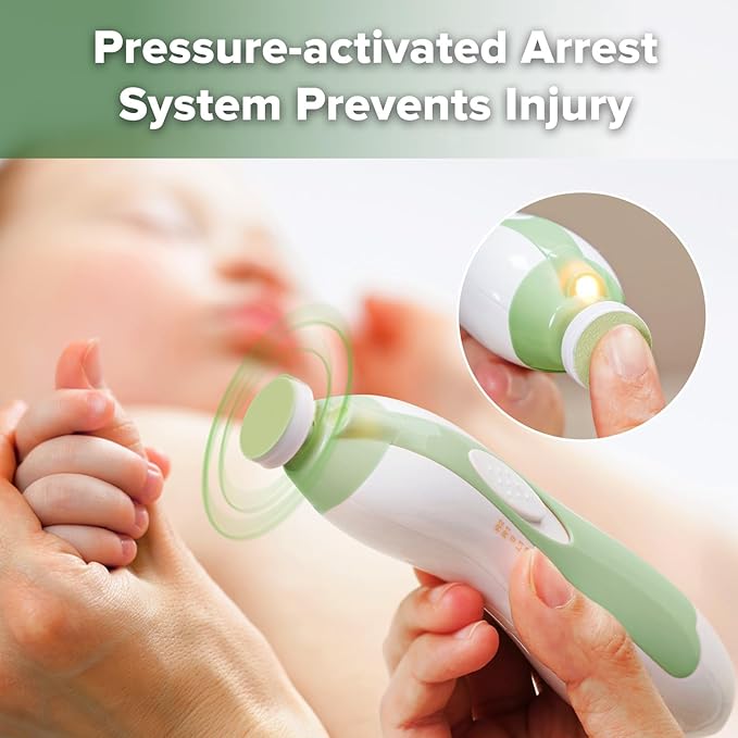 haakaa Baby Nail Trimmer Electric Baby Nail Clippers Kit for Newborn, Toddler or Adults Fingernails and Toenails Care, Baby Nail Care Set & Extra 4 Replacement Pads Combo - Meadow