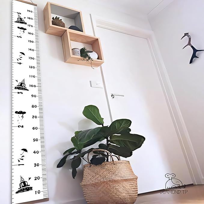 Kids Growth Chart, Wood Frame Fabric Canvas Height Measurement Ruler from Baby to Adult for Child's Room Decoration 7.9 x 79in (7.9 x 79in, Black Car)