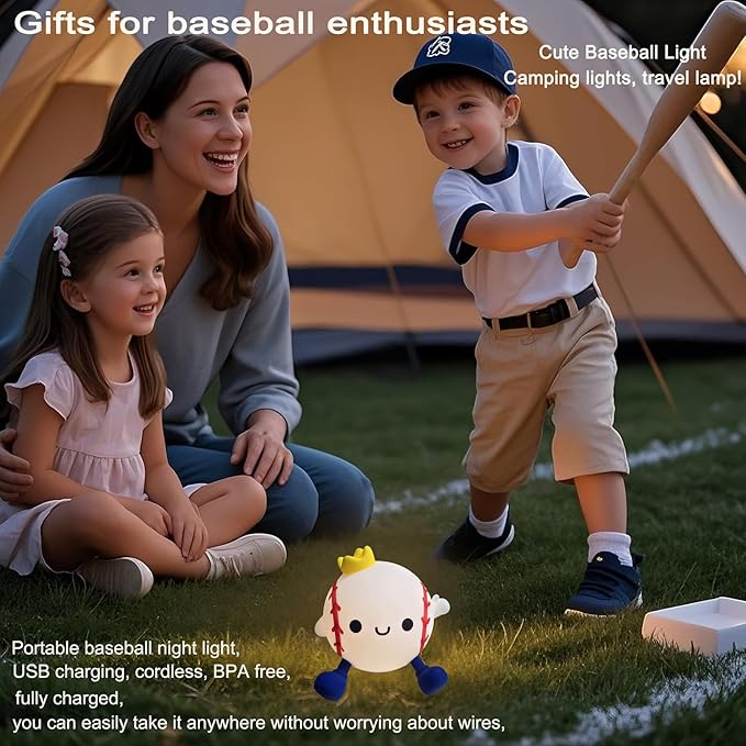 DREAMING MY DREAM Baseball Night Light,Cute Silicone Squishy Novelty LED Night Lamp, Touch Lamp with 2 Levels Dimmable 20Min Timer,for Nursery Bedroom Kids Room Boys Girls Gifts