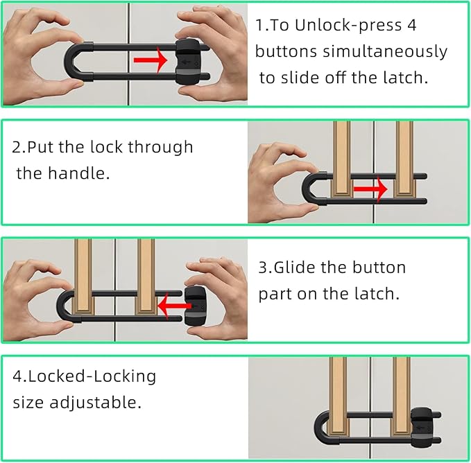 (3 pack white) 4 button Cabinet Locks, U-Shaped Proofing Drawers Safety Child Locks Adjustable, for Wardrobe,Kitchen,Bathroom,Drawer,Fridge,Cupboard Doors Knobs & Handles