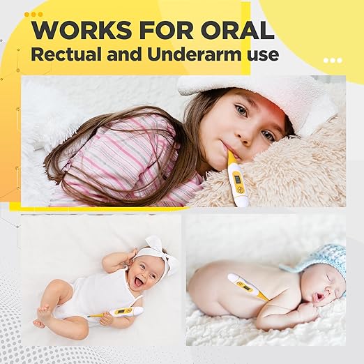 TrelaCo 20 Pcs Thermometer for Adults Digital Oral Thermometer for Fever Basal Body Fast Reading Flexible Tip for Underarm Rectal Mouth Temperature Measurement(Yellow)