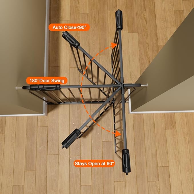 Extra Wide Baby Gate Extra Wide Extra Tall Dog Gates for Stairs Doorways Black Metal Tension Indoor Safety Gates with Pressure Mount 57.5-62 Inch