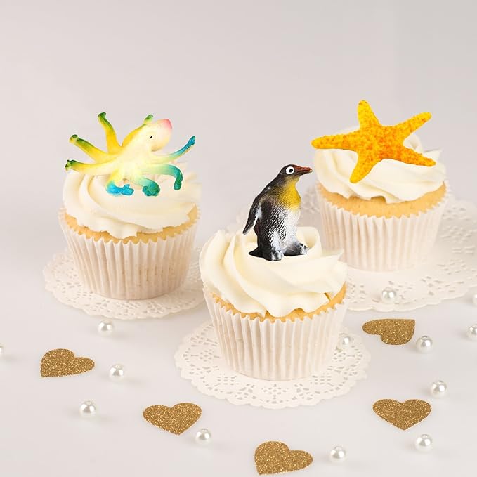 Ocean Sea Animals Figures, 60 Pack Mini Plastic Deep Underwater Life Creatures Set, STEM Educational Shower Bath Toys Gift for Baby Toddler Cupcake Toppers Party Supplies with Turtle Octopus Shark