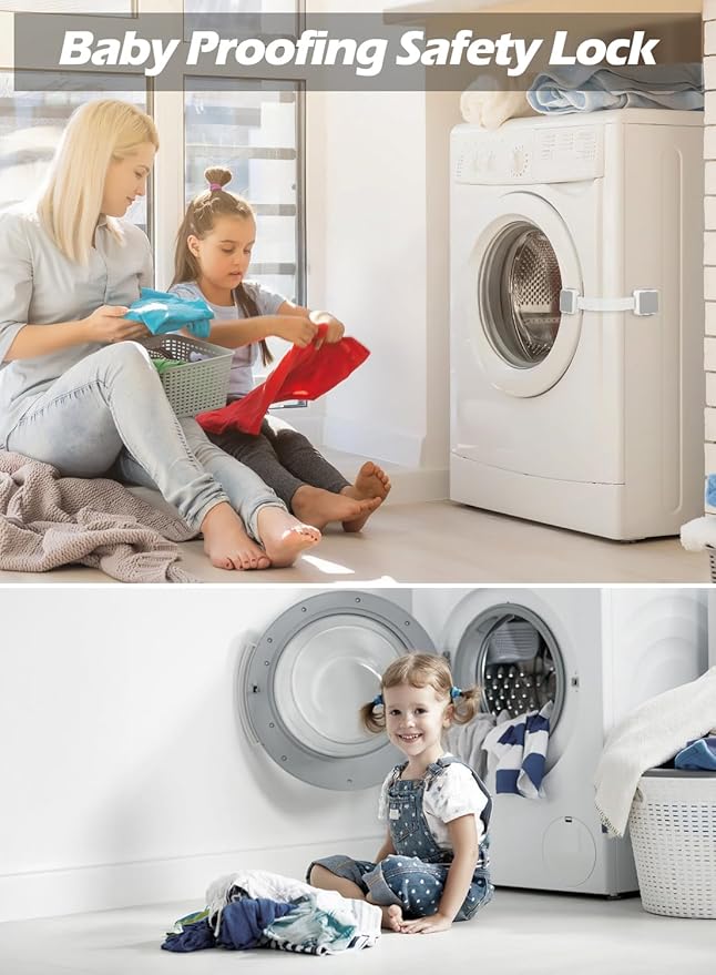 12 Pack Baby Proofing Safety Locks Child Safe for Cabinet Drawer Fridge Oven Dishwasher Doors, Toilet Seat & Lid, Adjustable Furniture Latches and Straps, 3M Adhesive No Drilling Button,Unlock Design