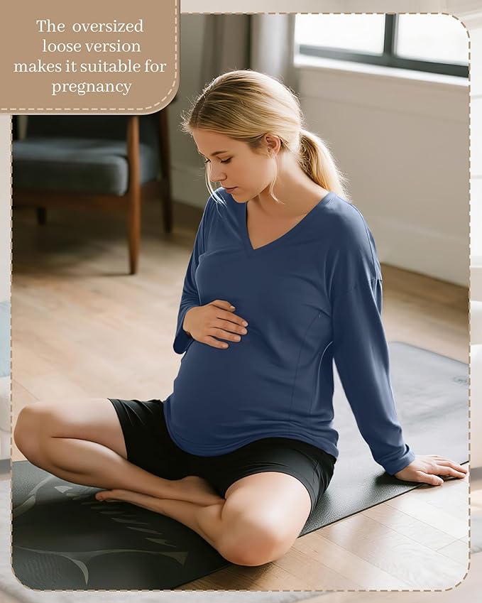 3 Pack Women's Oversize Nursing Shirts for Breastfeeding with Hidden Zippers Loose Fit Long Sleeve Maternity Tops