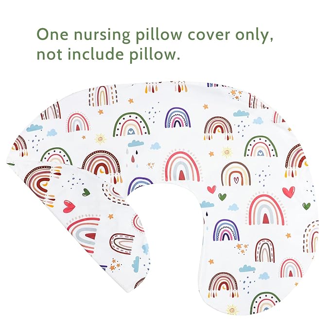 Rainbow Nursing Pillow Cover, Breastfeeding Pillow Slipcover for Baby Girls/Boys, Soft Snug Fits On Newborn Feeding Pillow Case