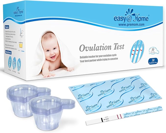 Easy@Home Ovulation Test Strips: Accurate 30 LH Ovulation Predictor Kit - Fertility Tests for Women – Powered by Premom Ovulation Tracker App | 30 LH + 30 Urine Cups