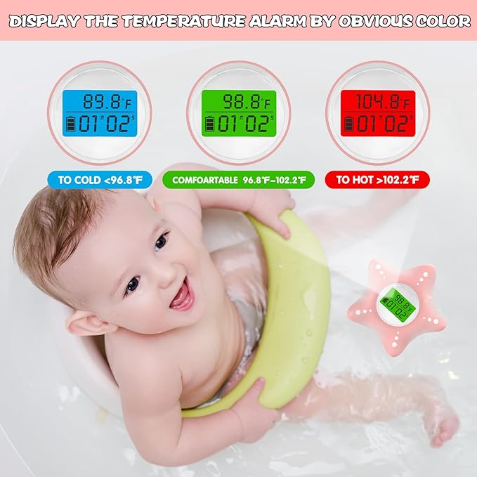 Safety Baby Bath Thermometer with Upgraded Chip, Digital Water Thermometer for Infants Bathtub, Accurate Temperature Testing and Color Alarm, Switching Between ℉ and ℃
