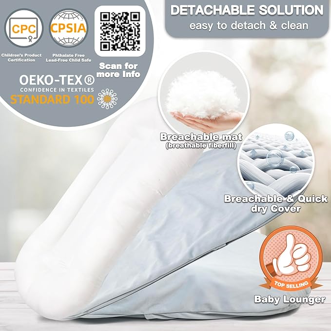 Baby Lounger - Snuggle Cozy Me Infant Lounger for Newborns | Flannel Cover, Breathable Soft, Portable Awake-Time Pad, Essential Baby Gift-Blue