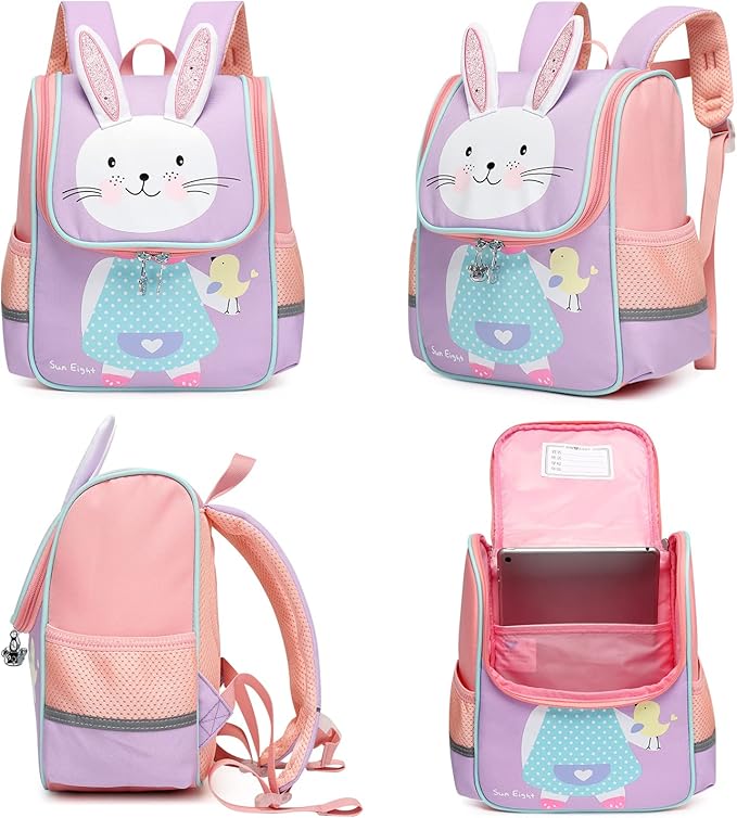 SUN EIGHT Toddler Lightweight Backpack for Girls Cute 3D Animal Waterproof Schoolbag for Baby Girl Boy 2-5 Years（Rabbit）