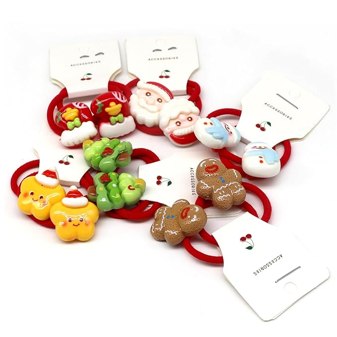 12Pcs Cute Red Hair Ties Toddler Christmas Hair Accessories, Cartoon Small Elastic No Damage for Baby Little Girls Kids Ponytail Holders New Year Holiday Hair Bands, Stocking Stuffers Gift, BlueZOO