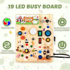 Joyreal Wooden Busy Board with LED Light, Montessori Toddler Toys, Wooden Sensory Board, Toddlers Activity Travel Toys for Boy & Girl Birthday Gift (Farm Theme)