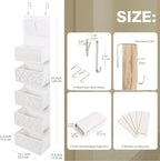ANTIS'S HOME Over the Door Organizer Macrame Boho Nursery Storage with 5 Large Woven Pockets, Hanging Closet Basket for Bathroom or Nursery, Behind the Door Storage Organizer