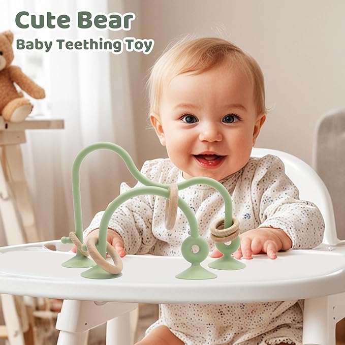 Baby High Chair Toys Teething Chew - Baby Suction Table Toys, Teething Silicone Teethers, Table, Food Grade Silicon for 6 12 18 Months (Green)