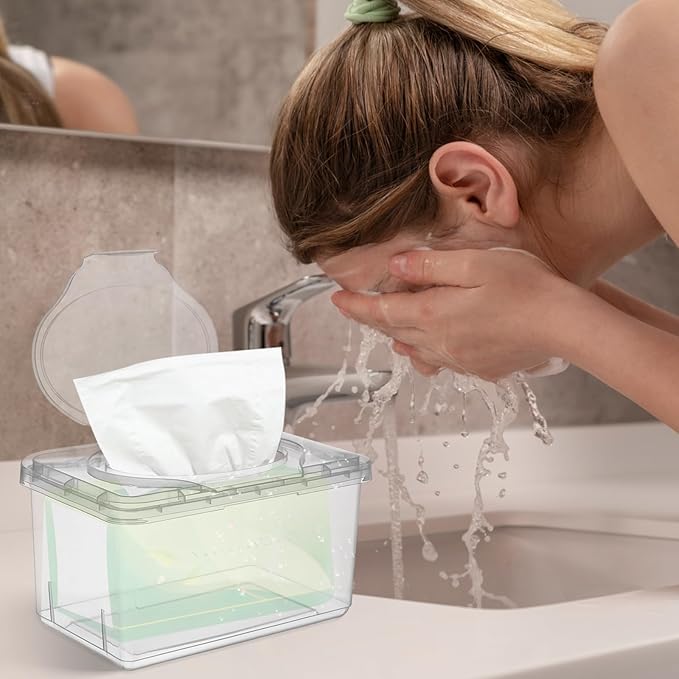 Ciieeo 3 Pcs Baby Wipes Dispenser Tissue Storage Box Wet Wipes Holder with Lid Refillable Wipe Case Container for Home Office Desk Transparent