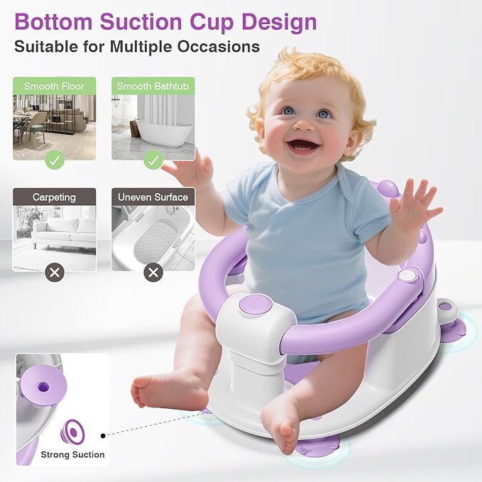 Baby Bath Seat for Babies 5 Months & Up - Non-Slip Bath Seat for Sitting Up, Soft Cushion & Compact Design, Toddler Bathtub Seat
