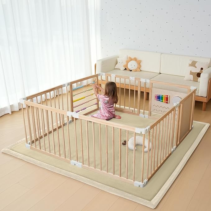 SUNYRISY Baby Play Mat for Floor 70 x 80in, 1.4in Thick Memory Foam Padded Play Mats Baby Rug, Soft Velvet Infants Toddler Kids Crawling Mat for Nursery, Non-Slip Bottom, Beige