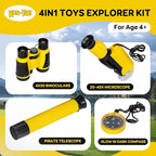 KON-TIKI 4-in-1 Kids Explorer Kit – 4x30 Binoculars with Compass, 20x–40x Handheld Microscope, 12x30 Telescope, Glow-in-The-Dark Compass – Outdoor Adventure & Nature Exploration Toy for Ages 4+