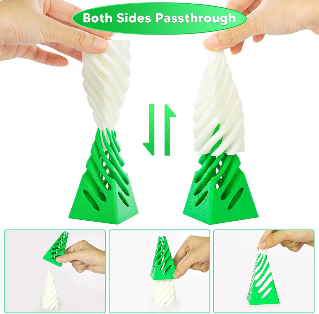 Impossible Pyramid Passthrough Sculpture, 3D Printed Spiral Cone Fidget Toys, Anxiety Relief Pass Through Pyramid Fidget Toy, Stress Relief Desk Toy Adults, Christmas, Birthday Gifts (Green White)