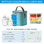 Breastmilk Cooler Bag with Ice Pack Fits 6 Baby Bottles Up to 9 Ounce, Baby Bottle Bag with Shoulder Strap for Nursing Mom Daycare, Aqua