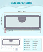 MBQMBSS 2 Pack Toddler Bed Rail Guards for King and Queen Size Beds, Stable Protective Side Railing for Kids Children