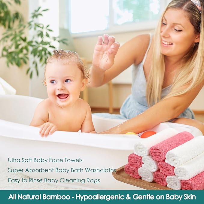 Baby Washcloths 6 Pack, 10x10 inch Heavenly Soft Pink Wash Cloths for Face and Body, Gentle & Safe Face Towel on Sensitive Skin, Baby Essentials Bath Shower Gifts for Girl Infant Kid Toddler Children