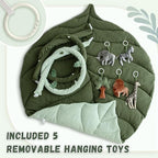 Baby Play Gym with Mat Leaf Shaped, Baby Play Mat with 6 Hanging Toys Tummy Time Mat, Baby Gym Activity Center, Washable (Green)