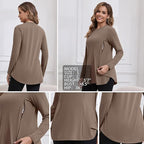 GINKANA Women's Nursing Shirts Long Sleeve 3 Packs Hidden Zipper Breastfeeding Pumping Tops Side Split Maternity Clothes