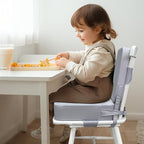 Toddler Booster Seat for Dining Table with Backrest and Adjustable Straps, Waterproof Oxford Foam Cushion with Non-Slip Bottom, Portable Chair Booster for Kitchen Use (Grey)