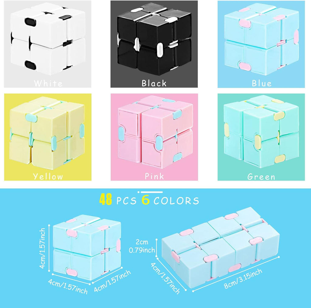 48 Pcs Cube Sensory Toy Handheld Infinite Cube Flipping Hand Cube Desk Gift Portable Blocks for Teen Adult Anxiety Stress Relief Valentine's Day (Macaron Style)
