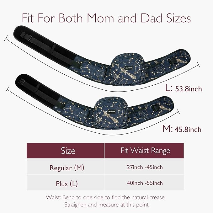 Momcozy Hip Seat Baby Carrier - Adjustable Waistband with Original 3D Belly Protector, Ergonomic Carrier with Various Pockets for Newborns & Toddlers up to 45lbs (Starry Sky, Large)