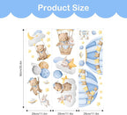 Tanlaby Blue Hot Air Balloon Wall Stickers Cartoon Bear Rabbit Stars Planets Wall Decals Peel and Stick Art Decor for Nursery Kids Bedroom Playroom Daycare Classroom