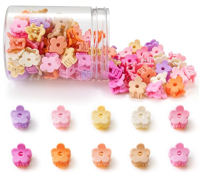 Small Flower Hair Clips 100PCS, Mini Hair Clips Baby Claw Clips Cute Jaw Clips Hair Pins Hair Barrettes Toddler Hair Accessories for Women Girls Kids Teens Pink Colors