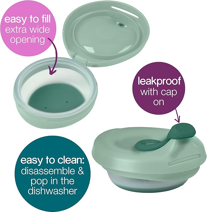 b.box Fill + Feed (Sage) | Reusable Baby Food Pouch | For Babies & Toddlers 4m+ | Silicone/Nylon Pouch, BPA-Free Lid | Dishwasher & Microwave Safe | 110mL (3.7oz, ½ Cup) Capacity