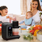 EVLA'S Double Baby Food Maker with 2 Steaming Baskets, Steamer, Blender, Grinder, Food Processor, Cook & Blends Healthy Baby Food in Minutes, Touch Screen, with 6 food pouches, Dark Grey