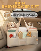 Baby Diaper Caddy Organizer with Portable Changing Mat - Teddy Fleece Diaper Organizer for Changing Table - Basket for Changing Essentials - Baby Essentials Organizer with Removable Dividers