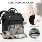 LOVEVOOK Diaper Bag Backpack, Baby Bag with Changing Station, Large Diaper Backpack for Moms Dads, Waterproof Leather Accents Baby Boy and Girl Bag for Travel Baby Essentials, Black